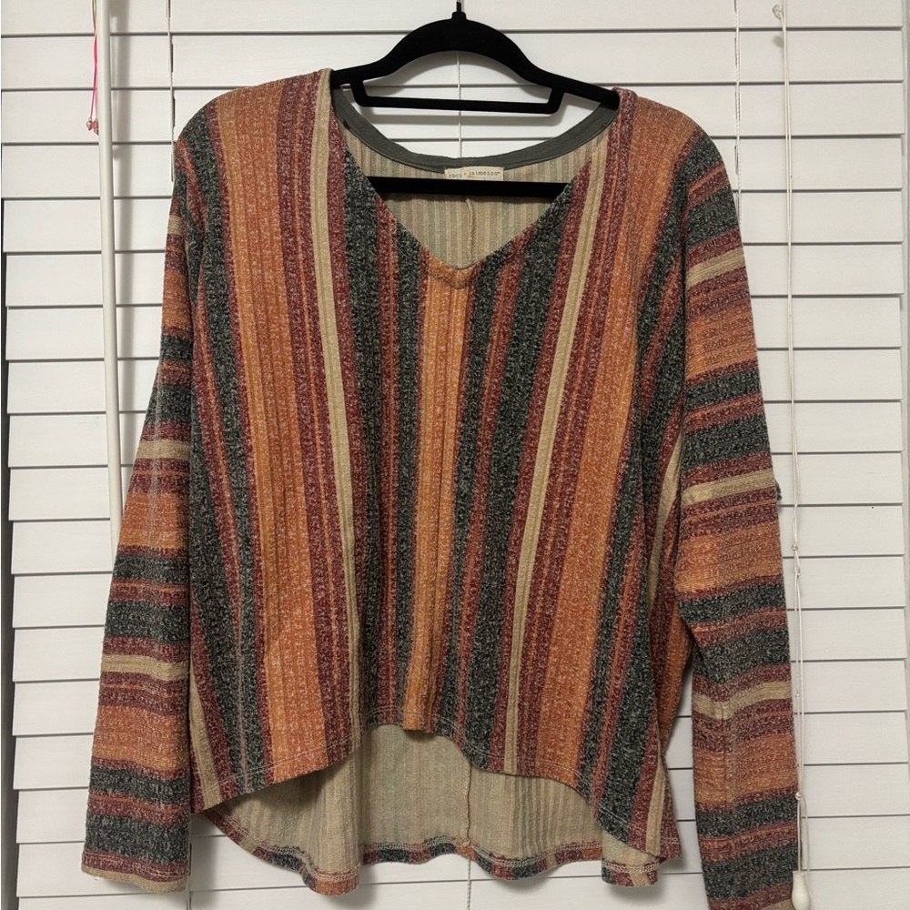Striped V-Neck Sweater - Multicolor